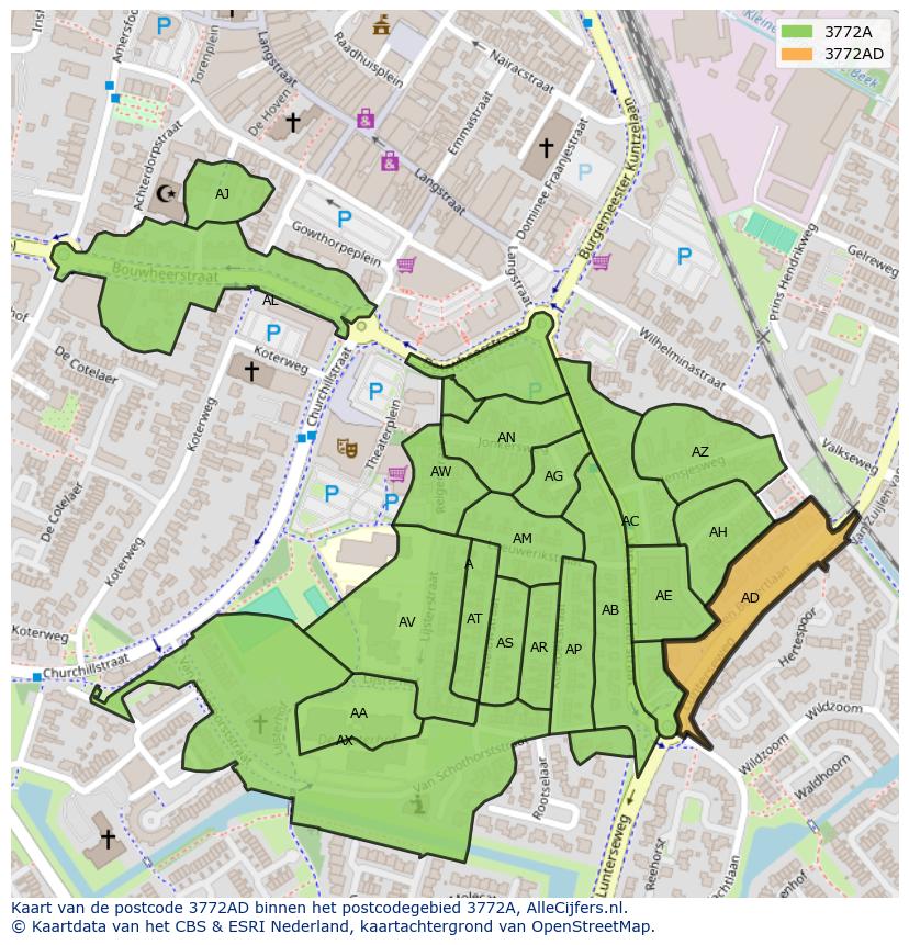 Afbeelding van het postcodegebied 3772 AD op de kaart.