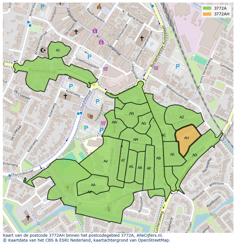 Afbeelding van het postcodegebied 3772 AH op de kaart.