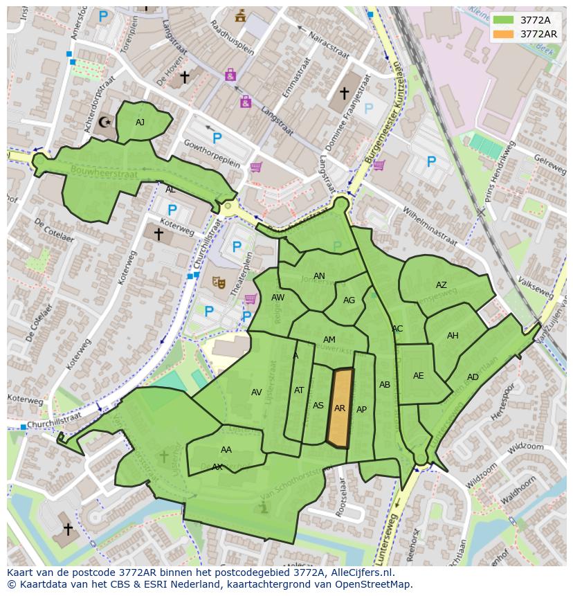 Afbeelding van het postcodegebied 3772 AR op de kaart.