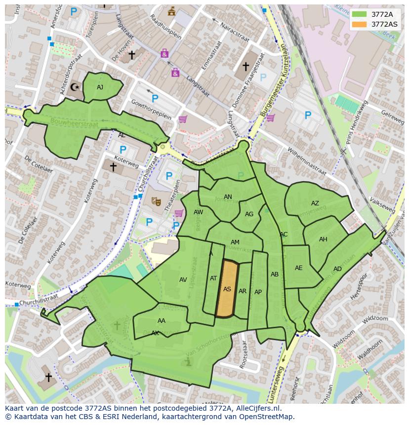 Afbeelding van het postcodegebied 3772 AS op de kaart.