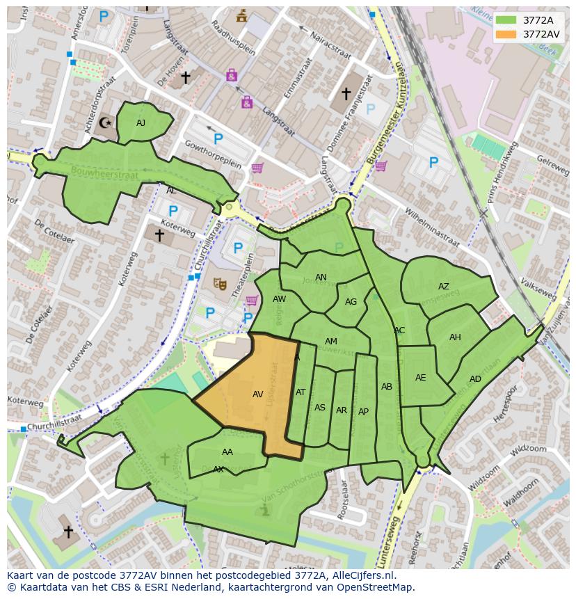 Afbeelding van het postcodegebied 3772 AV op de kaart.