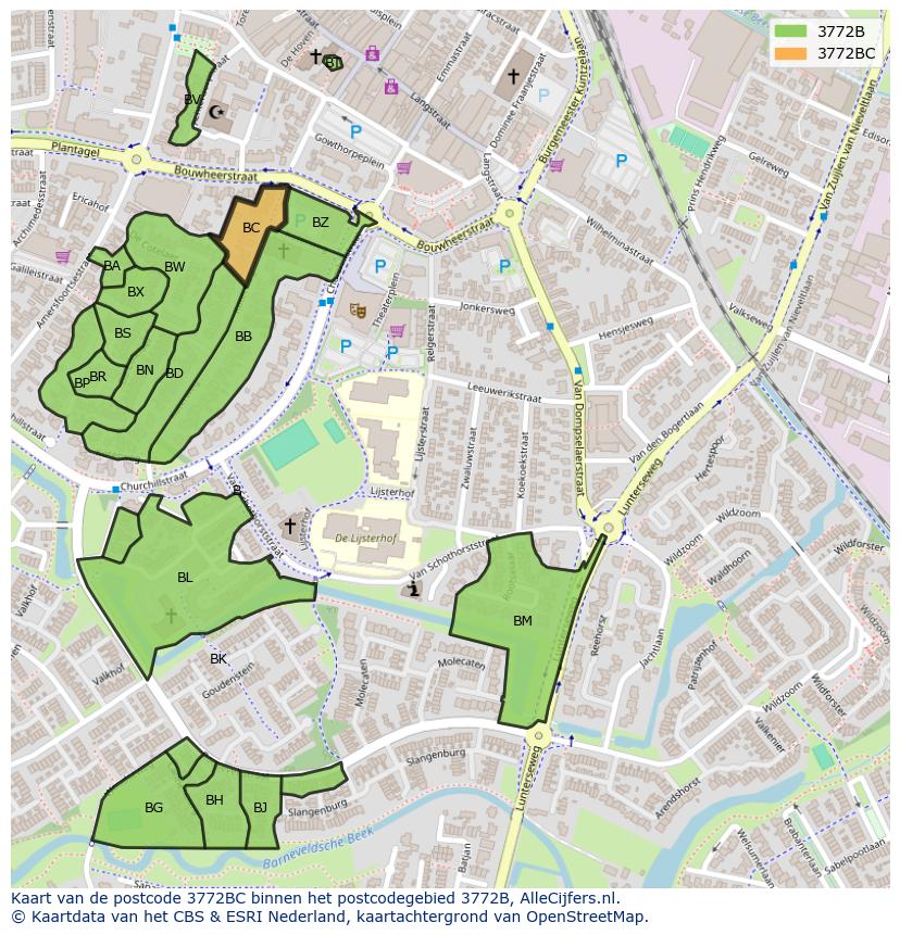 Afbeelding van het postcodegebied 3772 BC op de kaart.