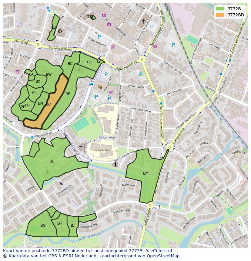 Afbeelding van het postcodegebied 3772 BD op de kaart.