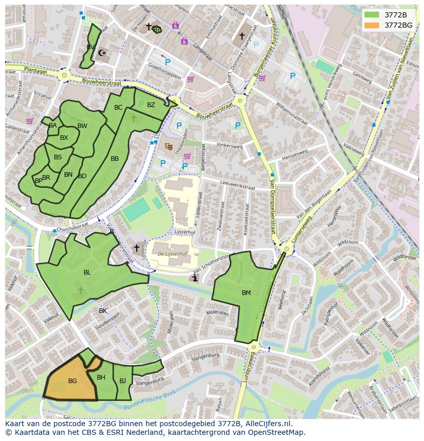 Afbeelding van het postcodegebied 3772 BG op de kaart.
