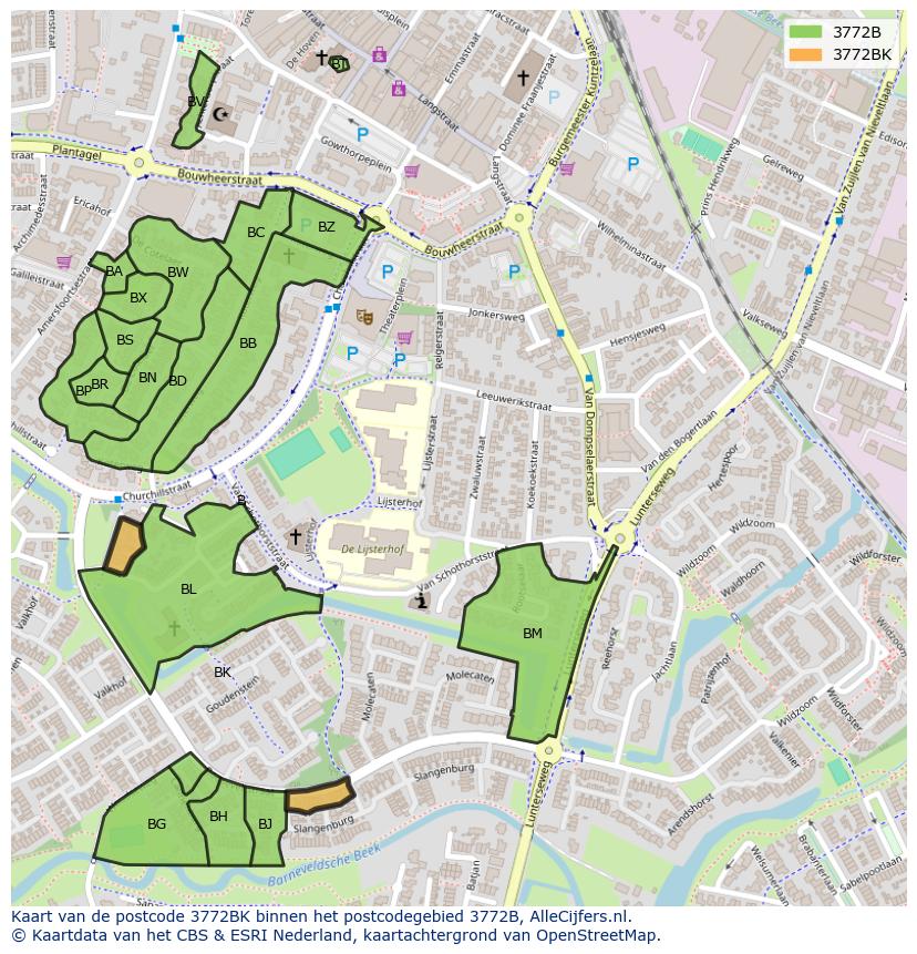 Afbeelding van het postcodegebied 3772 BK op de kaart.