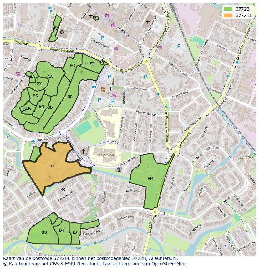 Afbeelding van het postcodegebied 3772 BL op de kaart.