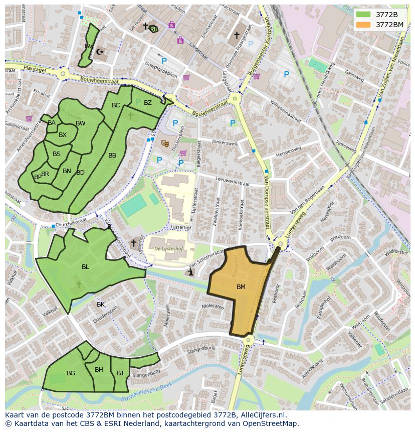 Afbeelding van het postcodegebied 3772 BM op de kaart.