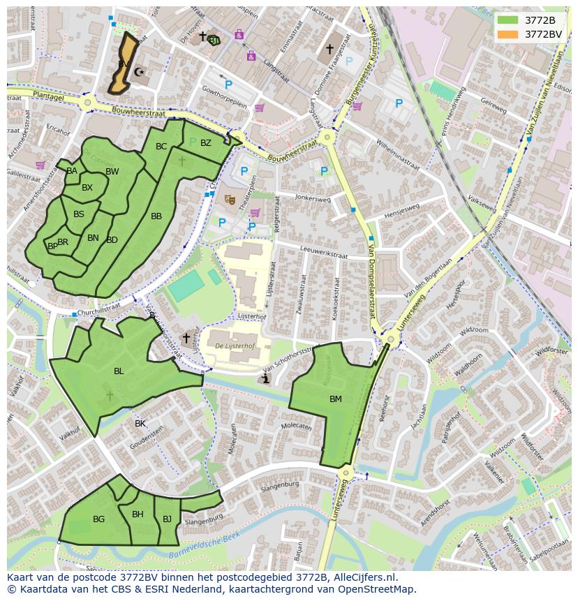 Afbeelding van het postcodegebied 3772 BV op de kaart.