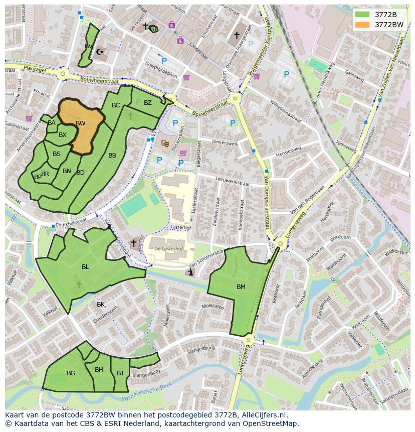 Afbeelding van het postcodegebied 3772 BW op de kaart.