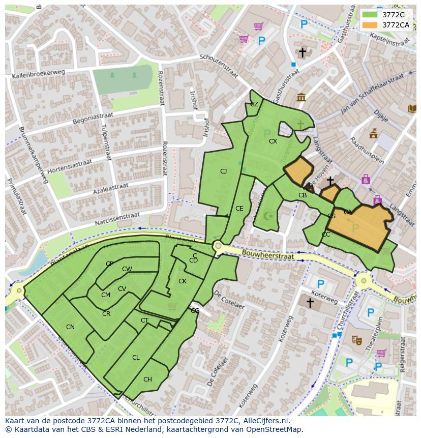 Afbeelding van het postcodegebied 3772 CA op de kaart.