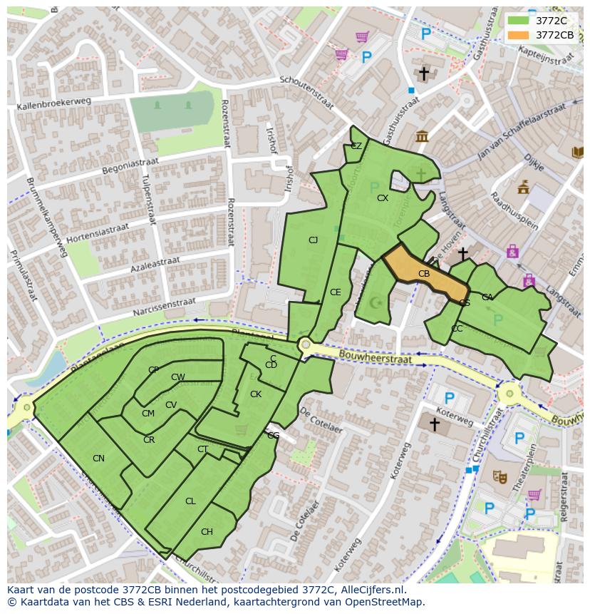 Afbeelding van het postcodegebied 3772 CB op de kaart.