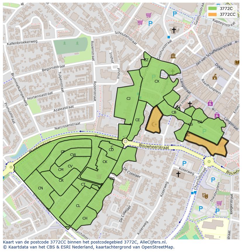 Afbeelding van het postcodegebied 3772 CC op de kaart.