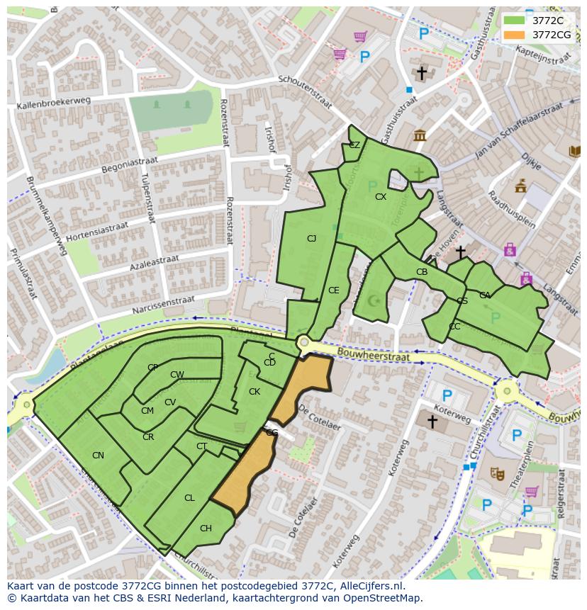 Afbeelding van het postcodegebied 3772 CG op de kaart.