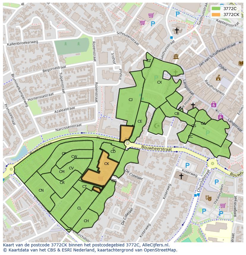 Afbeelding van het postcodegebied 3772 CK op de kaart.