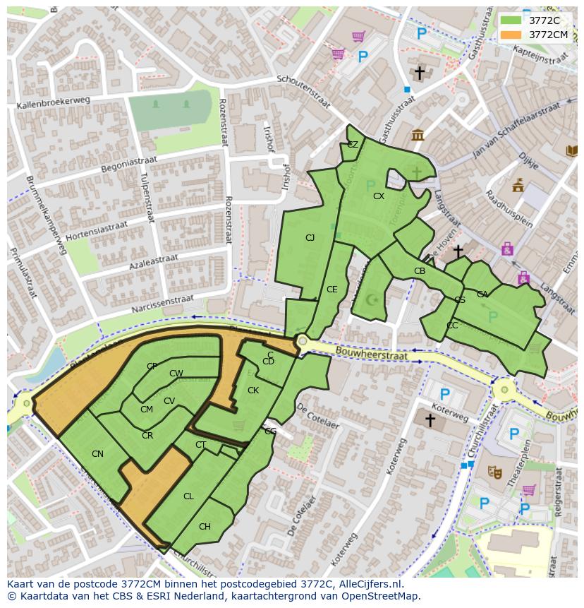 Afbeelding van het postcodegebied 3772 CM op de kaart.