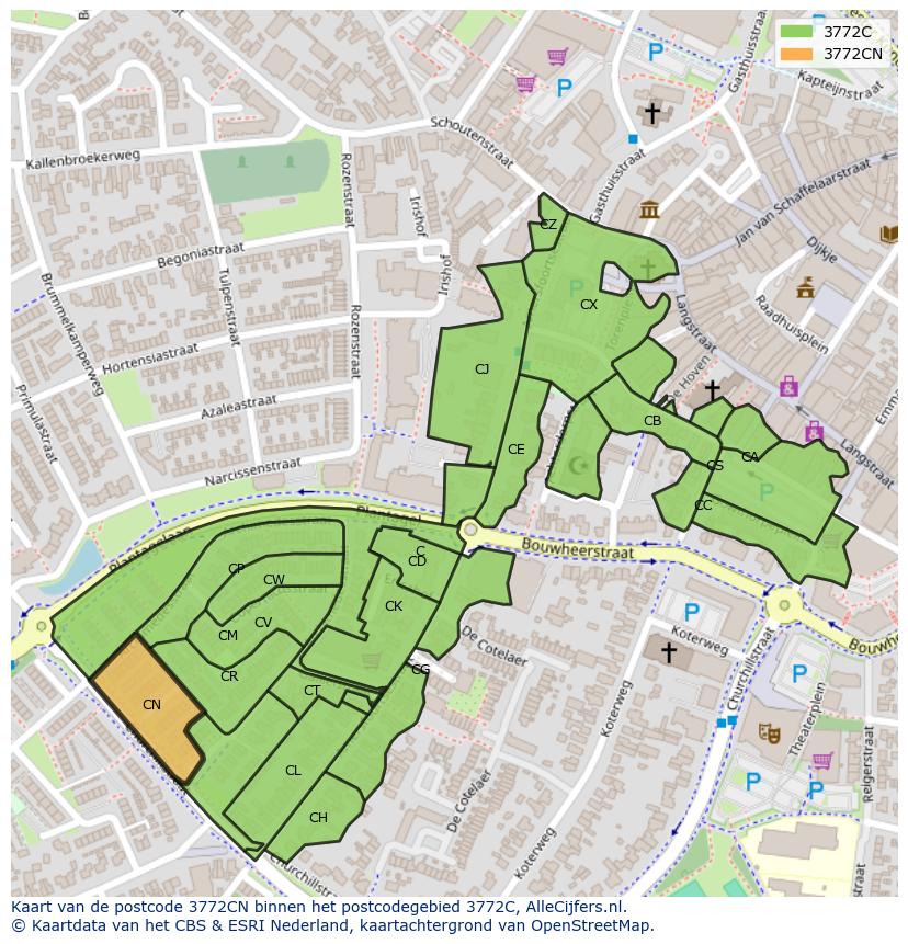 Afbeelding van het postcodegebied 3772 CN op de kaart.