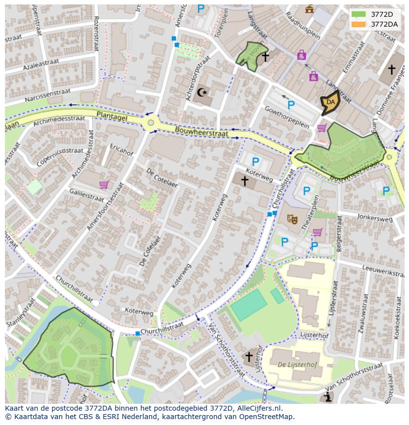 Afbeelding van het postcodegebied 3772 DA op de kaart.