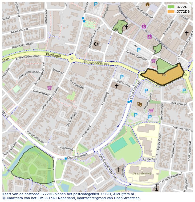 Afbeelding van het postcodegebied 3772 DB op de kaart.