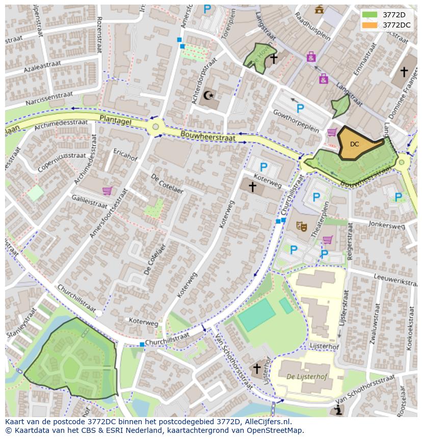 Afbeelding van het postcodegebied 3772 DC op de kaart.