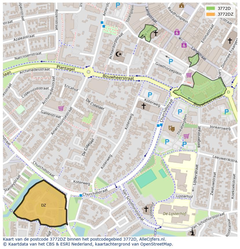 Afbeelding van het postcodegebied 3772 DZ op de kaart.
