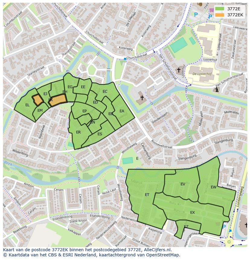 Afbeelding van het postcodegebied 3772 EK op de kaart.