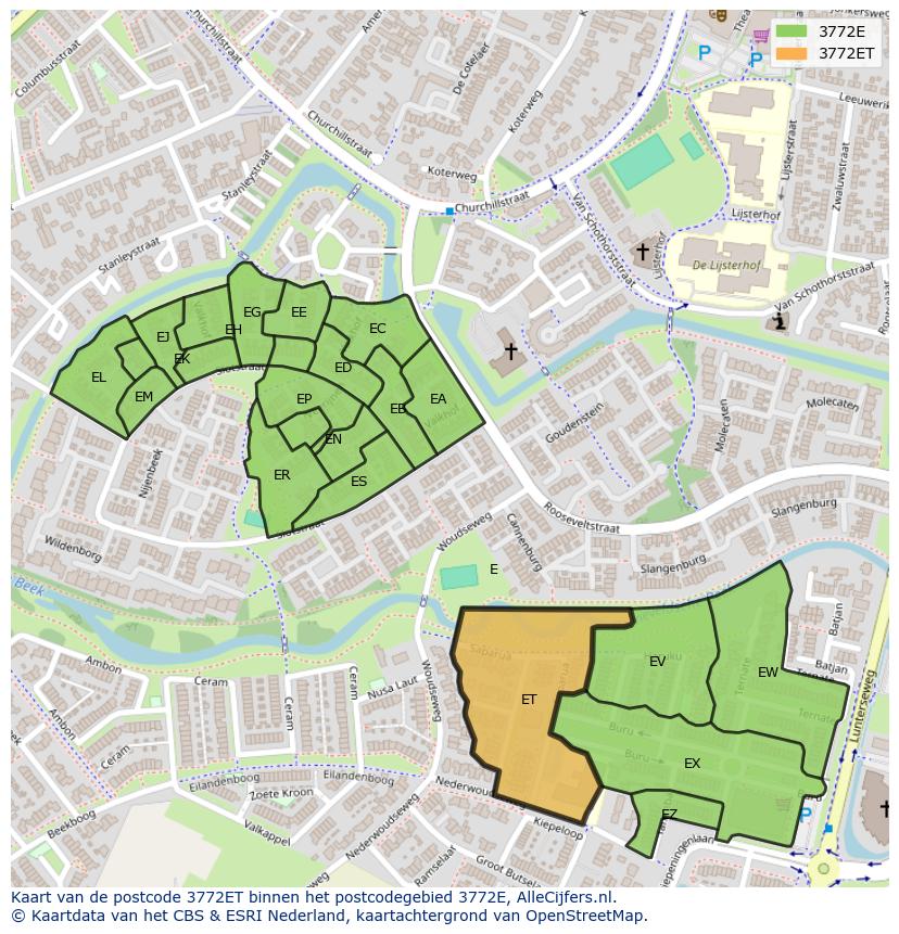 Afbeelding van het postcodegebied 3772 ET op de kaart.