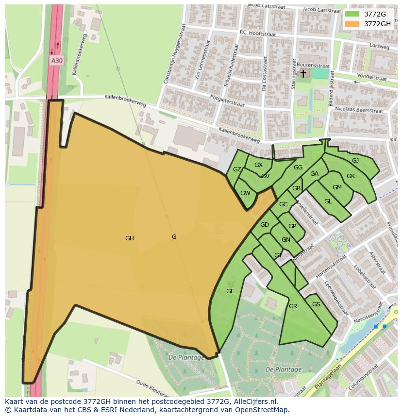 Afbeelding van het postcodegebied 3772 GH op de kaart.