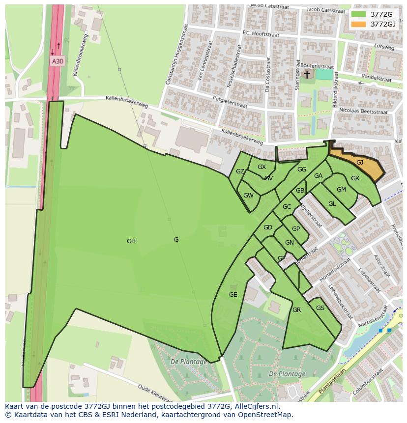 Afbeelding van het postcodegebied 3772 GJ op de kaart.