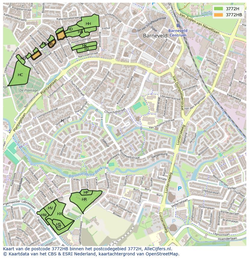 Afbeelding van het postcodegebied 3772 HB op de kaart.