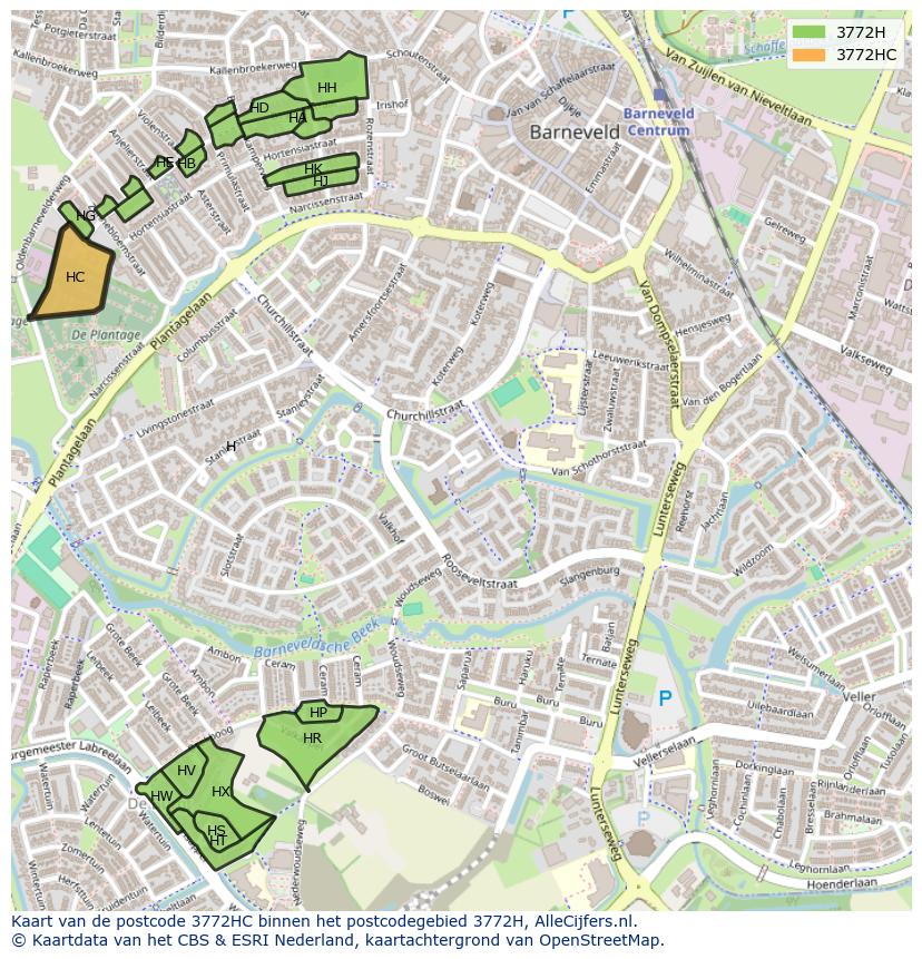 Afbeelding van het postcodegebied 3772 HC op de kaart.