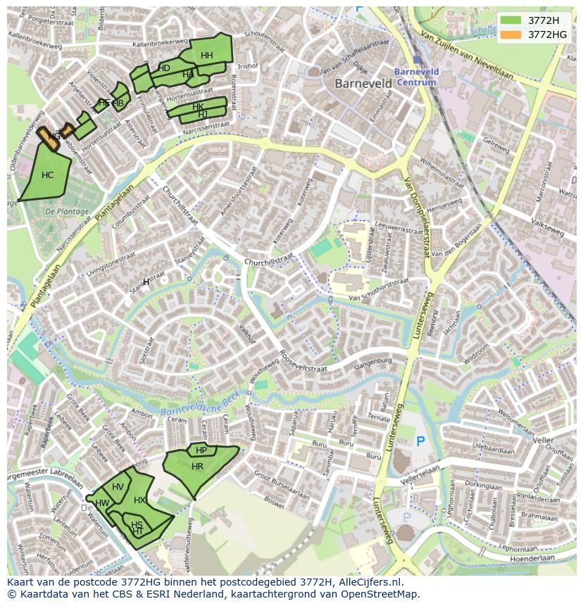Afbeelding van het postcodegebied 3772 HG op de kaart.