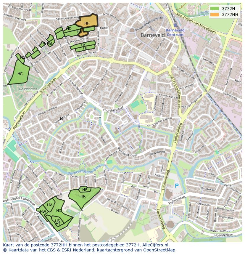 Afbeelding van het postcodegebied 3772 HH op de kaart.