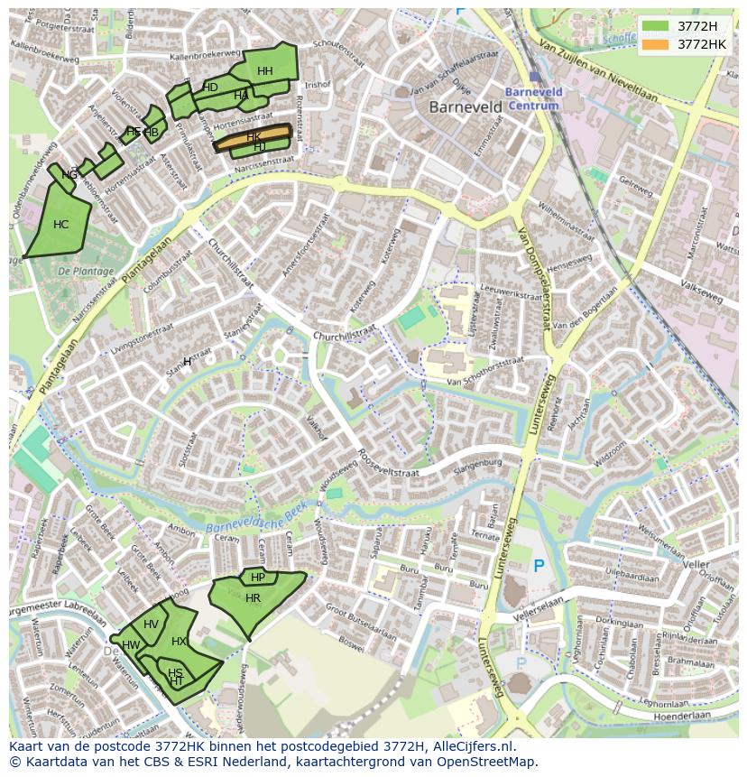 Afbeelding van het postcodegebied 3772 HK op de kaart.