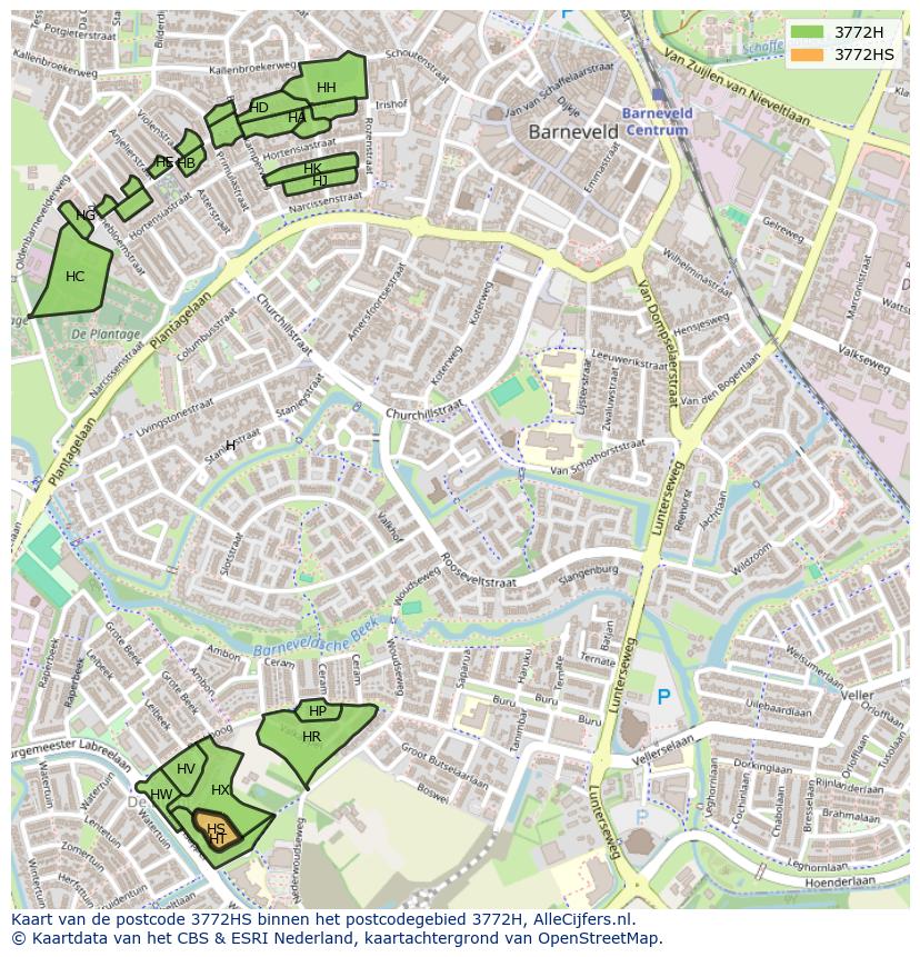 Afbeelding van het postcodegebied 3772 HS op de kaart.