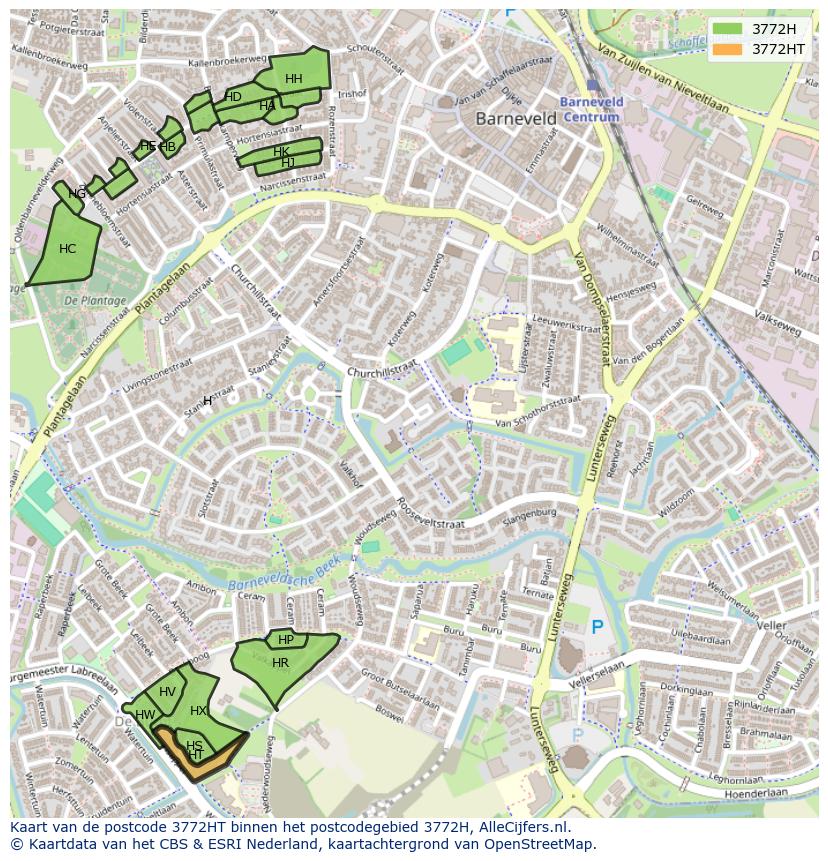 Afbeelding van het postcodegebied 3772 HT op de kaart.