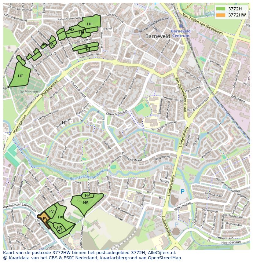 Afbeelding van het postcodegebied 3772 HW op de kaart.