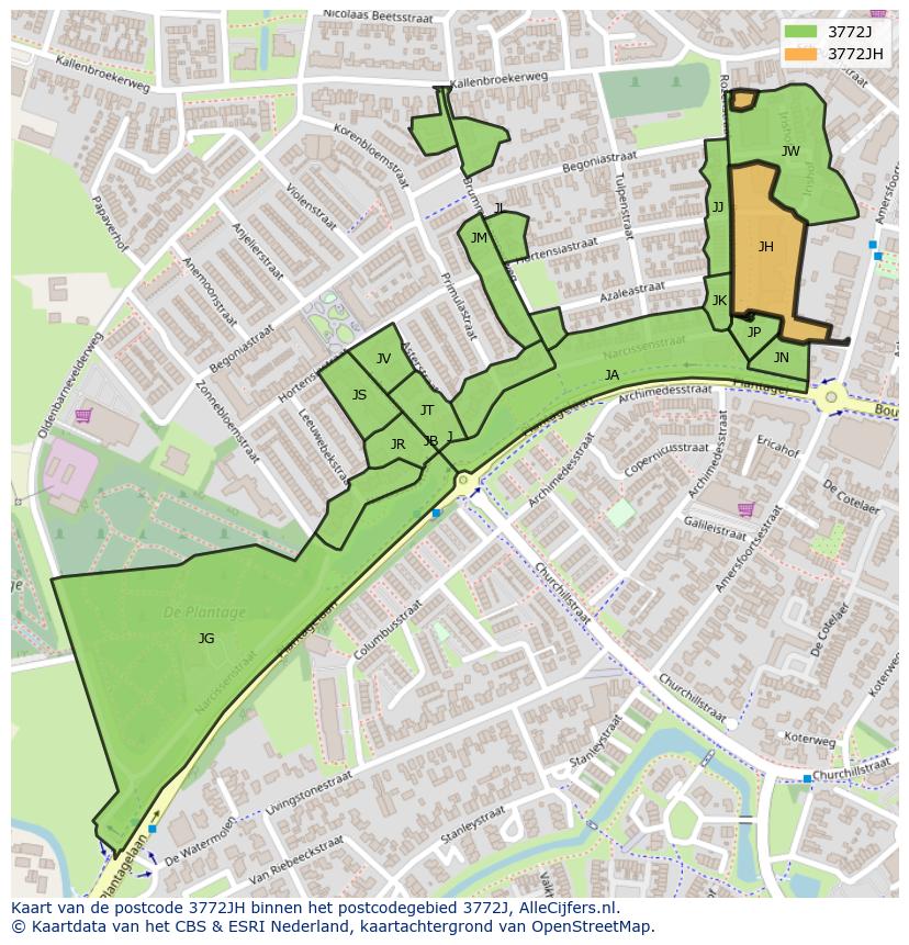 Afbeelding van het postcodegebied 3772 JH op de kaart.