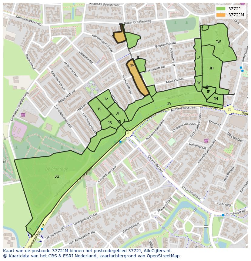 Afbeelding van het postcodegebied 3772 JM op de kaart.