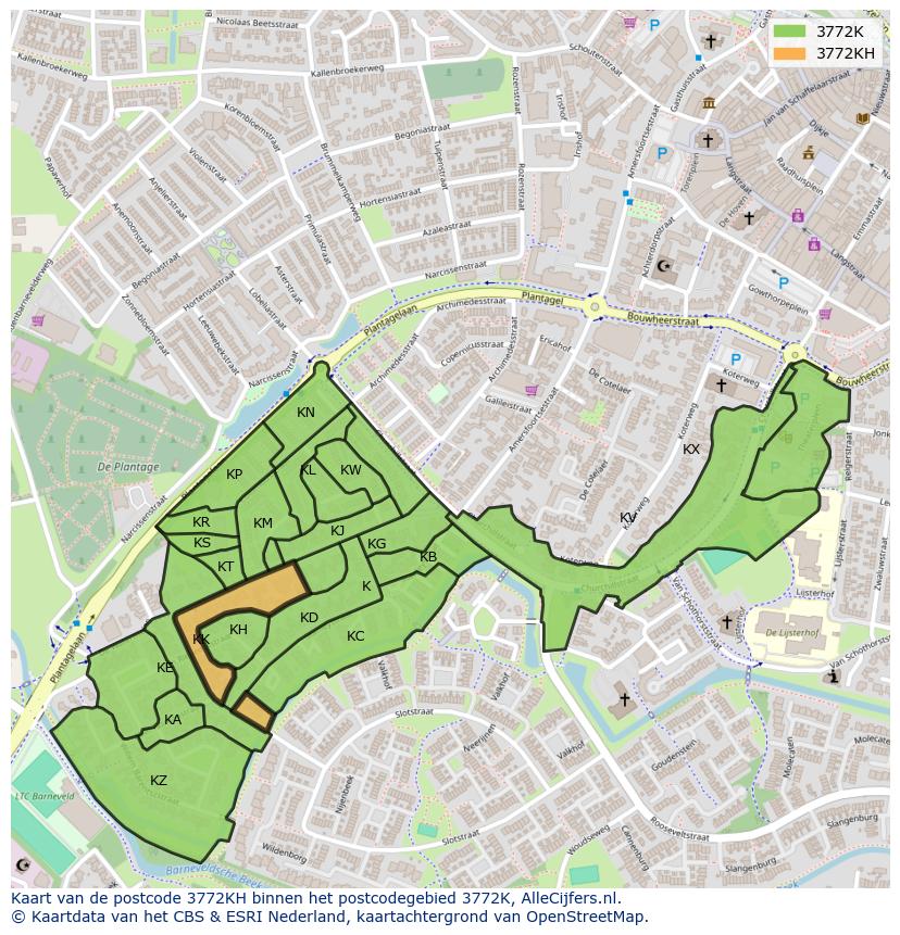 Afbeelding van het postcodegebied 3772 KH op de kaart.