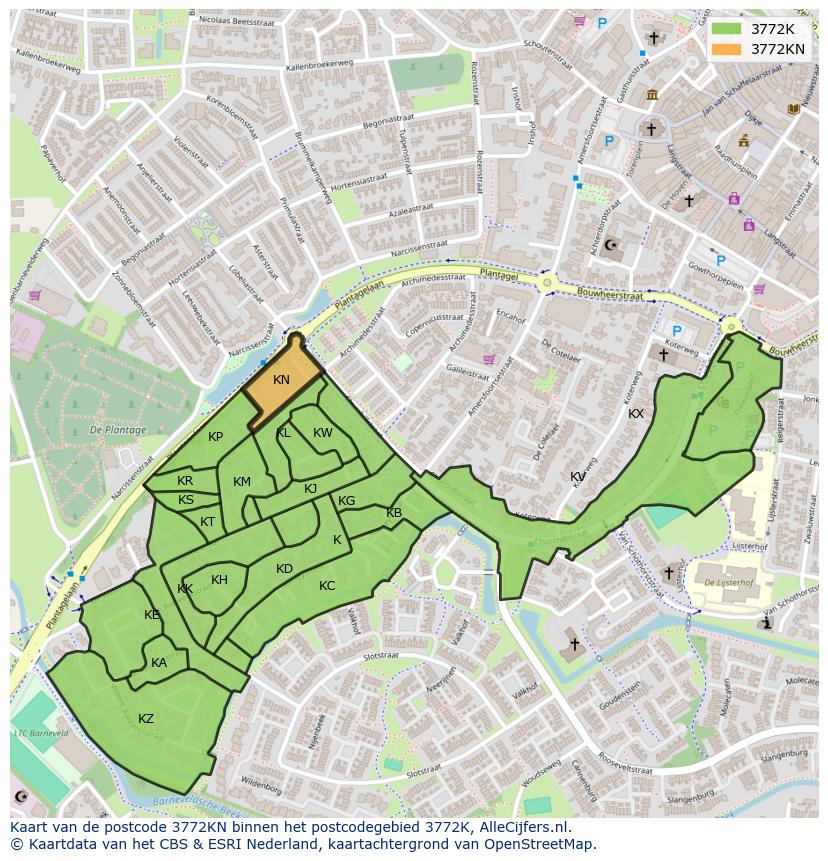 Afbeelding van het postcodegebied 3772 KN op de kaart.