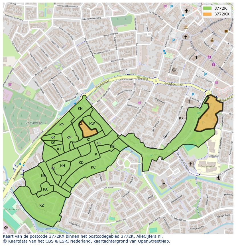 Afbeelding van het postcodegebied 3772 KX op de kaart.