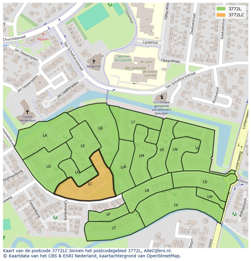Afbeelding van het postcodegebied 3772 LC op de kaart.