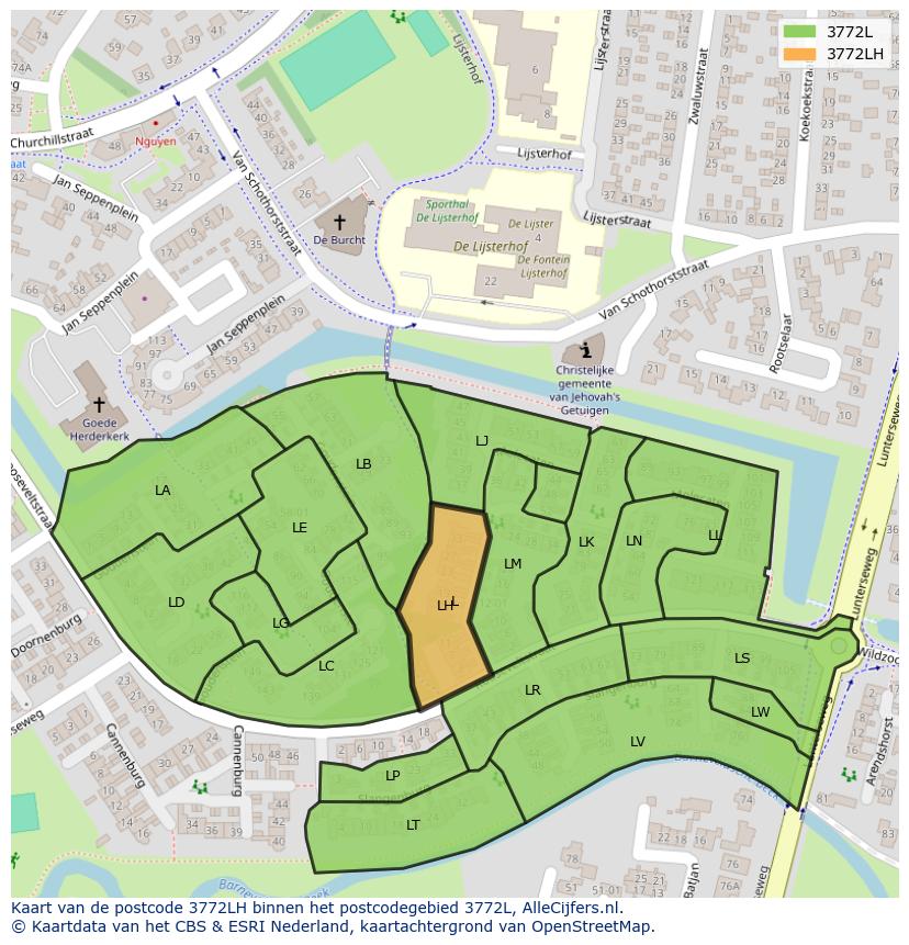Afbeelding van het postcodegebied 3772 LH op de kaart.