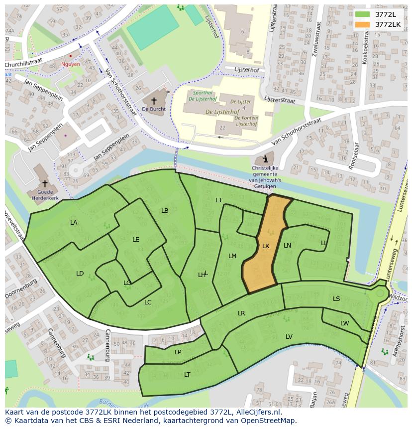 Afbeelding van het postcodegebied 3772 LK op de kaart.