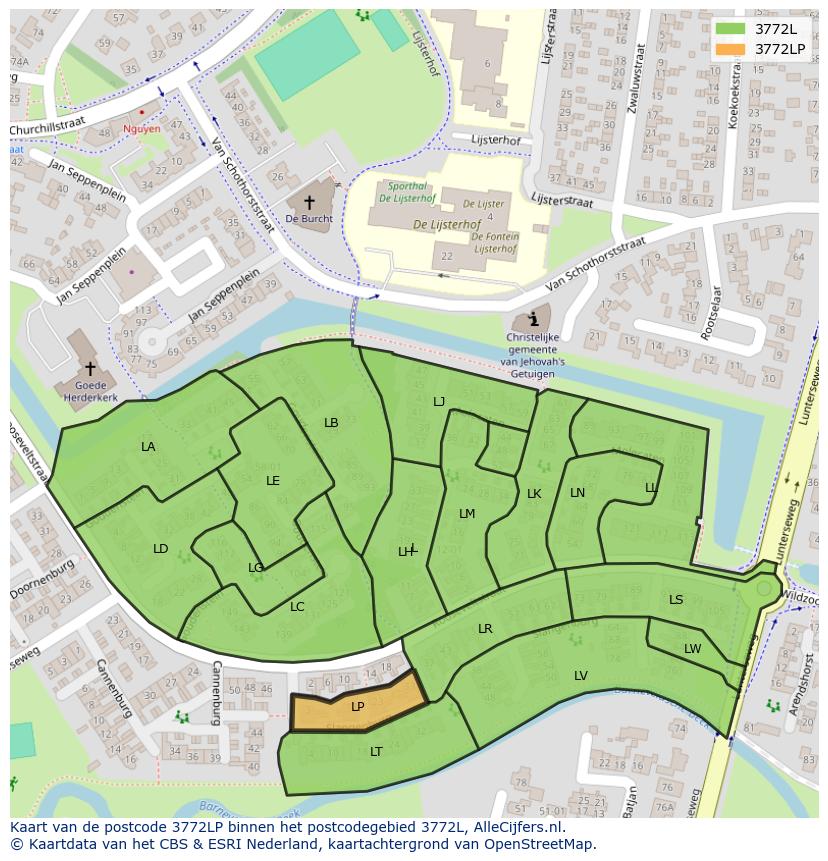 Afbeelding van het postcodegebied 3772 LP op de kaart.