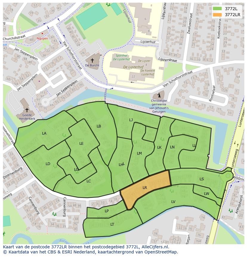 Afbeelding van het postcodegebied 3772 LR op de kaart.