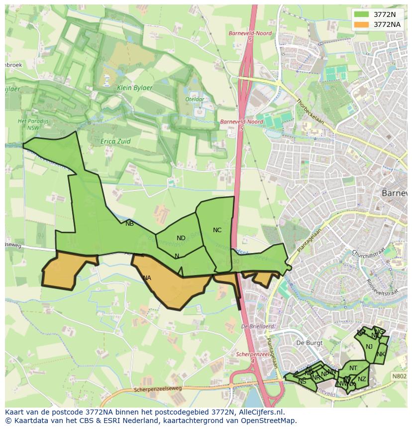 Afbeelding van het postcodegebied 3772 NA op de kaart.