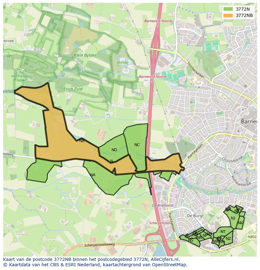 Afbeelding van het postcodegebied 3772 NB op de kaart.