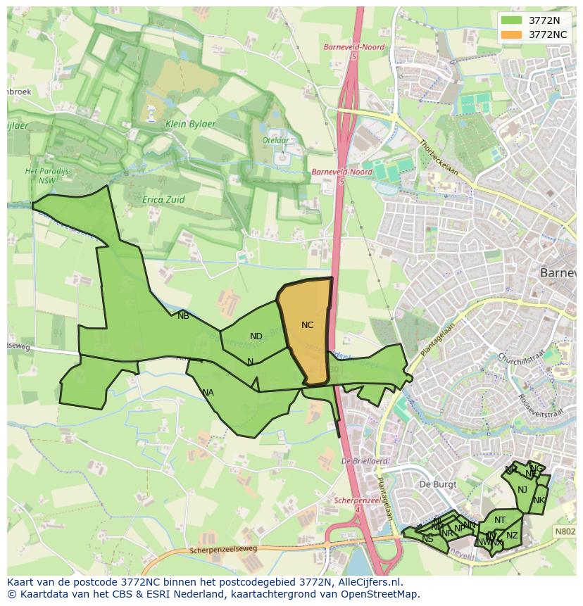 Afbeelding van het postcodegebied 3772 NC op de kaart.