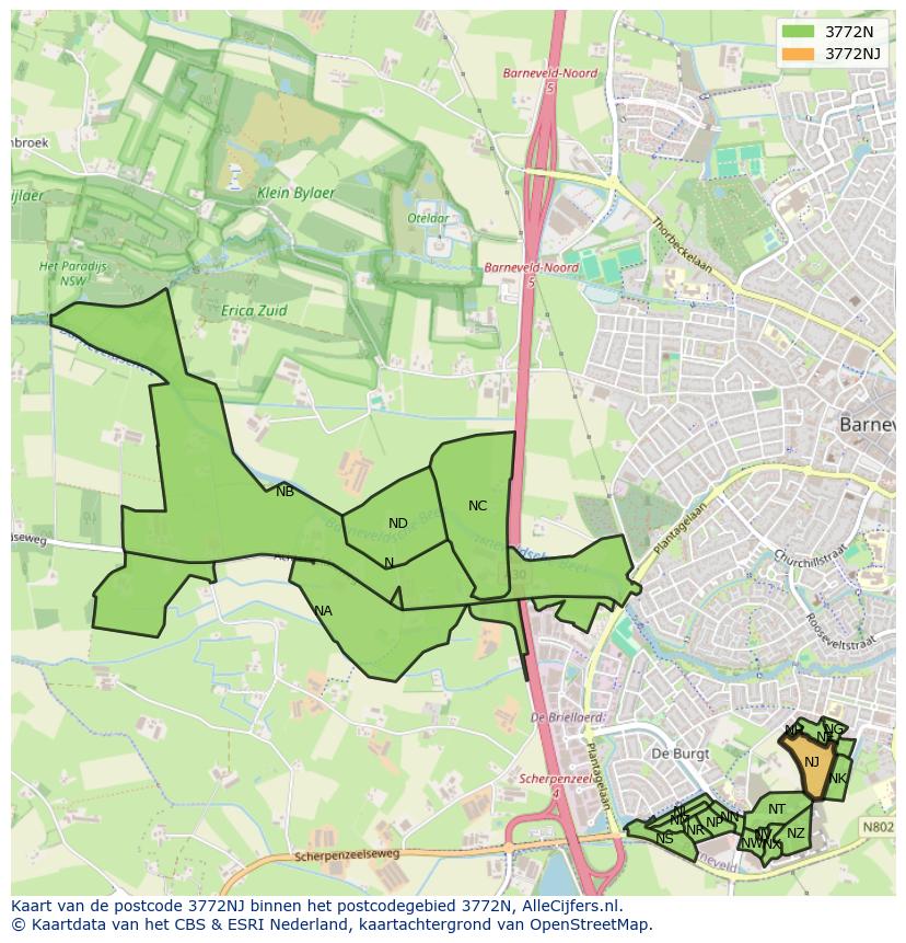 Afbeelding van het postcodegebied 3772 NJ op de kaart.